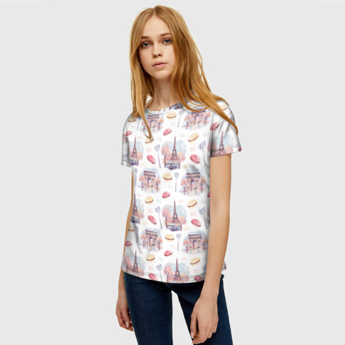 Женская футболка 3D с принтом Парижское настроение, фото на моделе #1