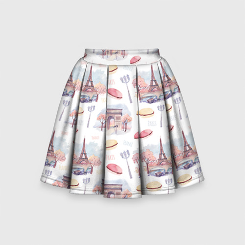 Детская юбка-солнце 3D с принтом Парижское настроение, вид спереди #2