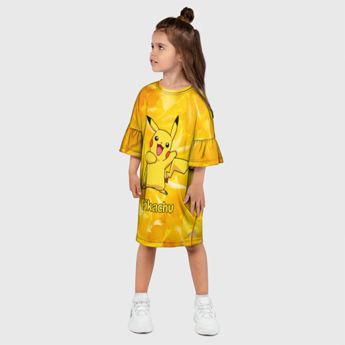 Детское платье 3D с принтом Пикачу на золотом фоне, фото на моделе #1