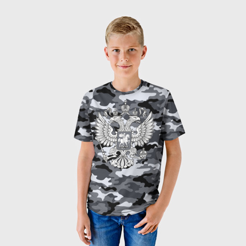 Детская футболка 3D с принтом Городской камуфляж Россия, фото на моделе #1