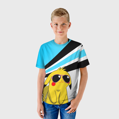 Детская футболка 3D с принтом Пикачу в очках, фото на моделе #1