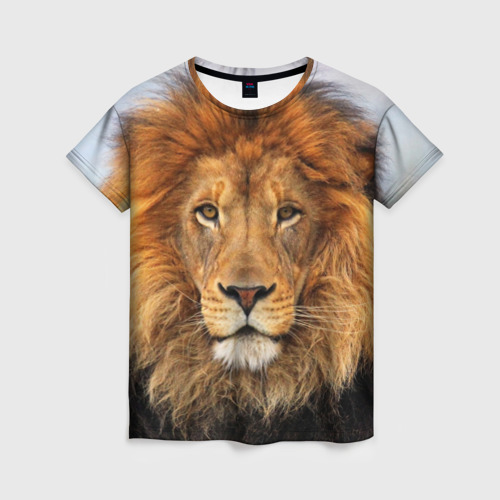 Женская футболка 3D с принтом Красавец лев, вид спереди #2
