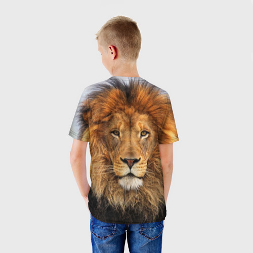 Детская 3D футболка с принтом Красавец лев, вид сзади #2