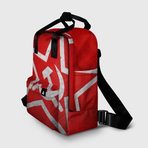 Женский рюкзак 3D с принтом Флаг СССР: Серп и Молот, фото на моделе #1