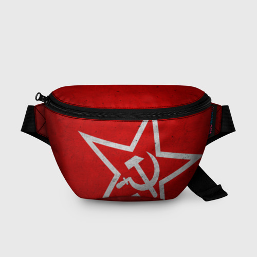 Поясная сумка 3D с принтом Флаг СССР: Серп и Молот, вид спереди #2