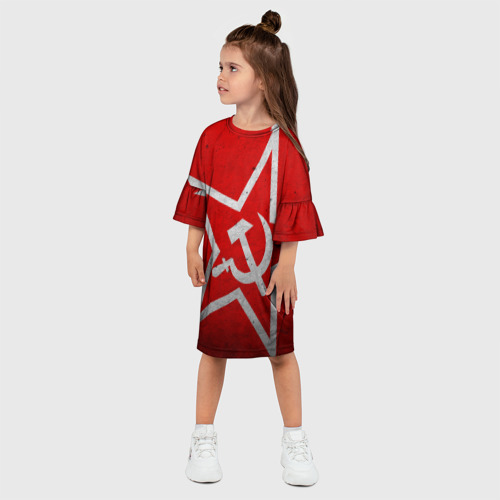 Детское платье 3D с принтом Флаг СССР: Серп и Молот, фото на моделе #1