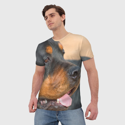Мужская футболка 3D с принтом Ротвейлер, фото на моделе #1