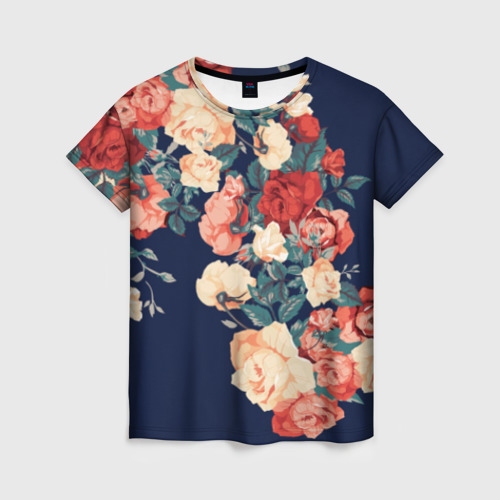 Женская 3D футболка с принтом Fashion flowers, вид спереди #2