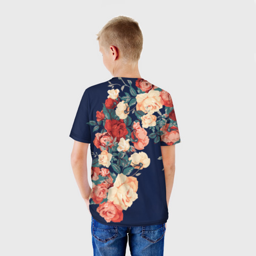 Детская футболка 3D с принтом Fashion flowers, вид сзади #2