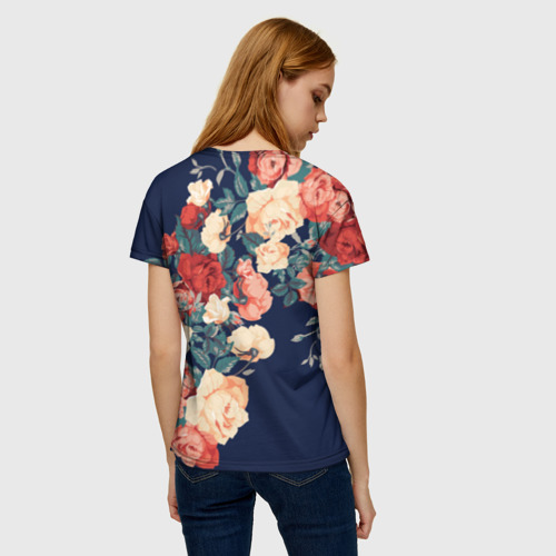 Женская 3D футболка с принтом Fashion flowers, вид сзади #2