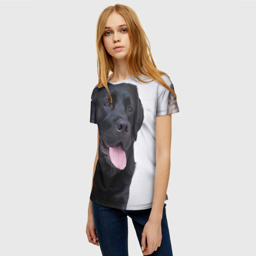 Женская футболка 3D с принтом Черный лабрадор, фото на моделе #1