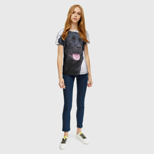 Женская футболка 3D с принтом Черный лабрадор, вид сбоку #3