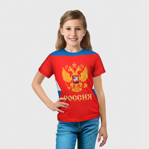 Детская футболка 3D с принтом Сборная России Домашняя форма, вид сбоку #3