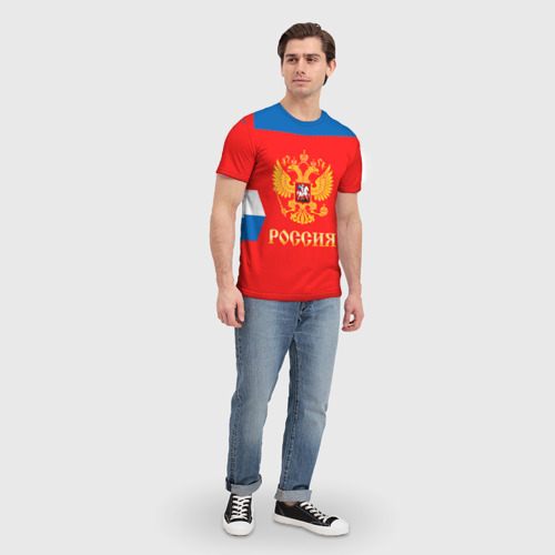 Мужская 3D футболка с принтом Сборная России Домашняя форма, вид сбоку #3