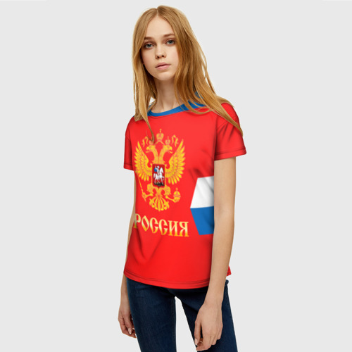 Женская футболка 3D с принтом Сборная России Домашняя форма, фото на моделе #1