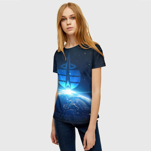 Женская футболка 3D с принтом Космические войска, фото на моделе #1
