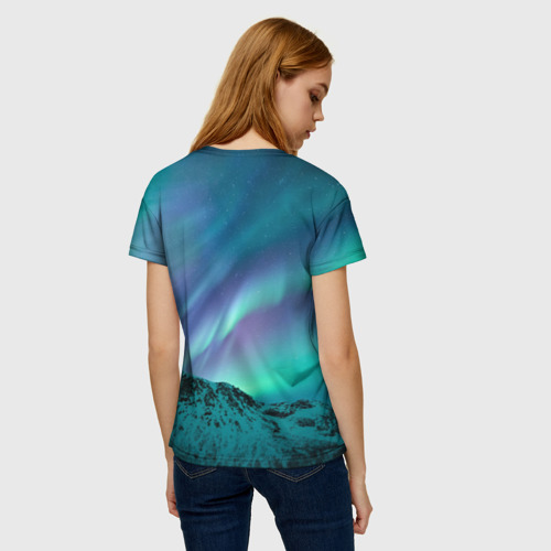 Женская футболка 3D с принтом Северное сияние, вид сзади #2
