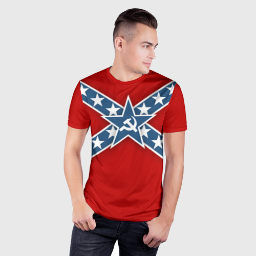 Мужская футболка 3D Slim с принтом Флаг советской конфедерации, фото на моделе #1