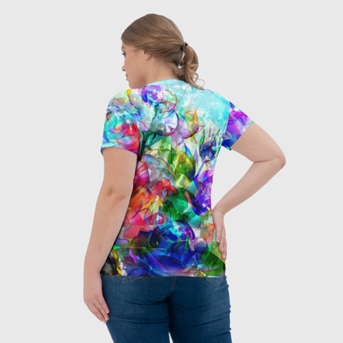 Женская футболка 3D с принтом Стеклянные цветы, вид сзади #2