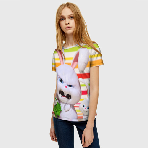 Женская футболка 3D с принтом Злой кролик, фото на моделе #1