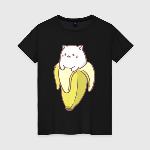 Женская футболка хлопок с принтом Бананька котик, вид спереди #2
