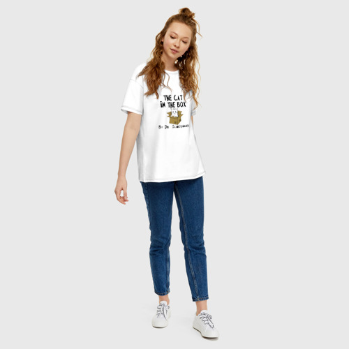 Женская футболка хлопок Oversize с принтом Кот Шредингера, вид сбоку #3