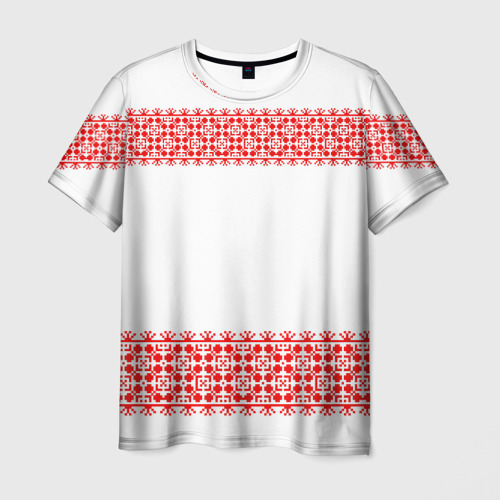 Мужская футболка 3D с принтом Славянский орнамент (на белом), вид спереди #2
