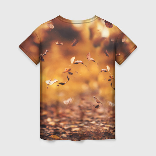 Женская 3D футболка с принтом Котик в листьях, вид сзади #1