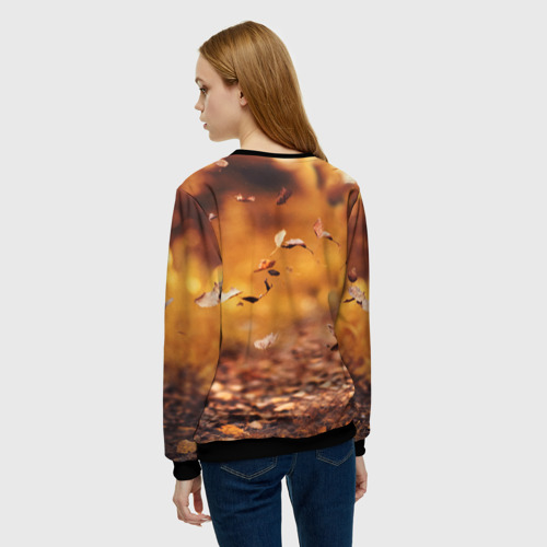 Женский свитшот 3D с принтом Котик в листьях, вид сзади #2