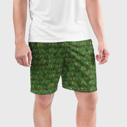Мужские шорты спортивные с принтом Грустные лягушки, фото на моделе #1