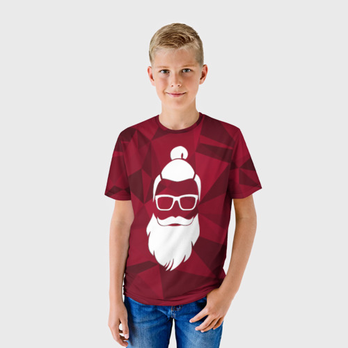 Детская футболка 3D с принтом Санта хипстер, фото на моделе #1