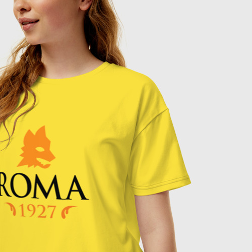 Женская футболка хлопок Oversize с принтом AS Roma, фото на моделе #1