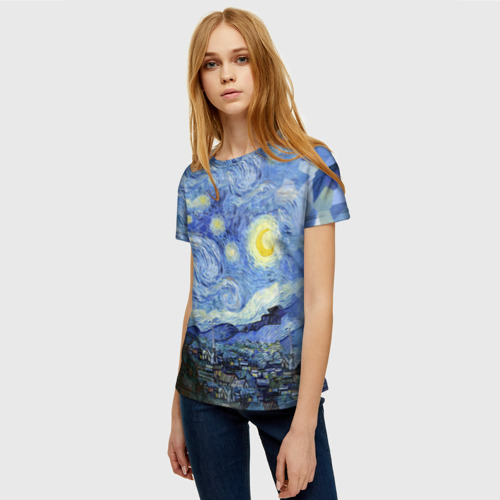 Женская футболка 3D с принтом Звездная ночь, фото на моделе #1