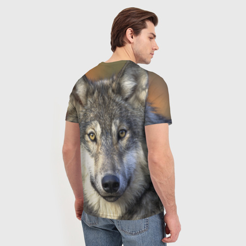 Мужская футболка 3D с принтом Волк, вид сзади #2