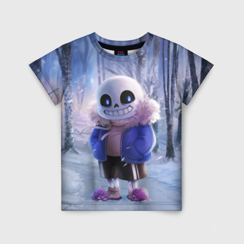 Детская футболка 3D с принтом Winter forest & Sans, вид спереди #2
