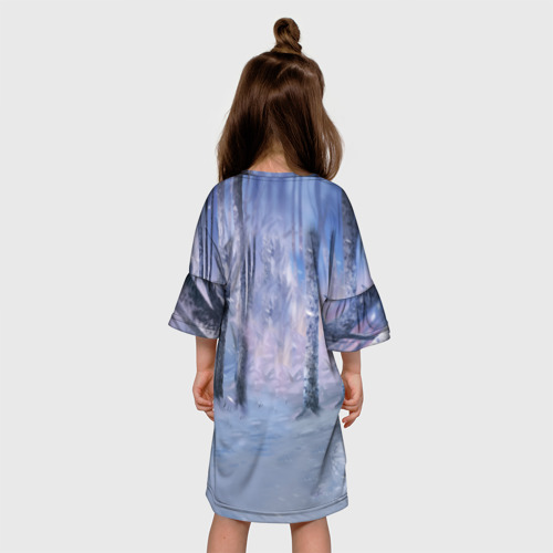 Детское платье 3D с принтом Winter forest & Sans, вид сзади #2