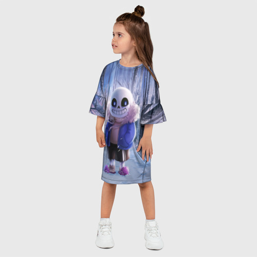 Детское платье 3D с принтом Winter forest & Sans, фото на моделе #1