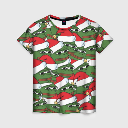Женская футболка 3D с принтом Sad frog new year, вид спереди #2