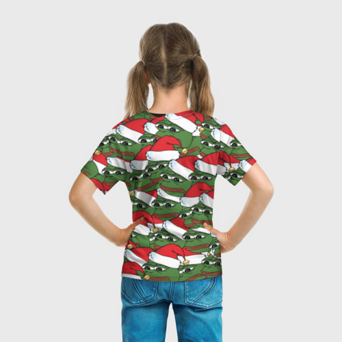Детская футболка 3D с принтом Sad frog new year, вид сзади #2