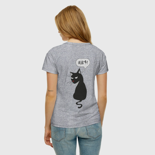 Женская футболка с принтом Недобрый кот, вид сзади #2