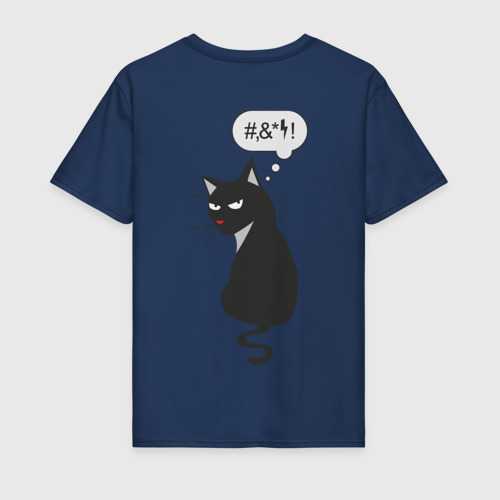 Мужская футболка хлопок с принтом Недобрый кот, вид сзади #1