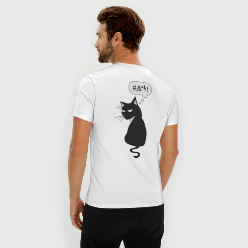 Мужская футболка хлопок Slim с принтом Недобрый кот, вид сзади #2