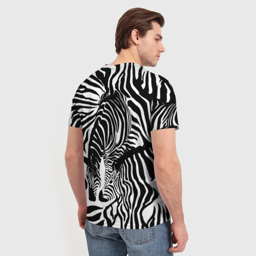 Мужская 3D футболка с принтом Зебра, вид сзади #2