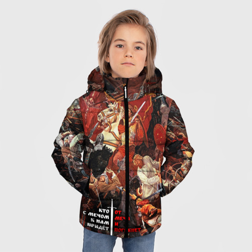 Зимняя куртка для мальчиков 3D с принтом Александр Невский, фото на моделе #1