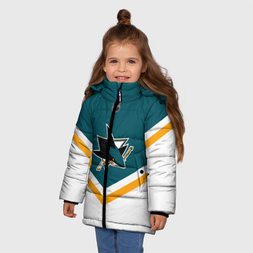 Зимняя куртка для девочек 3D с принтом San Jose Sharks, фото на моделе #1