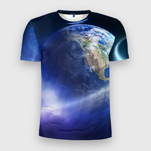 Мужская футболка 3D Slim с принтом Космос, вид спереди #2