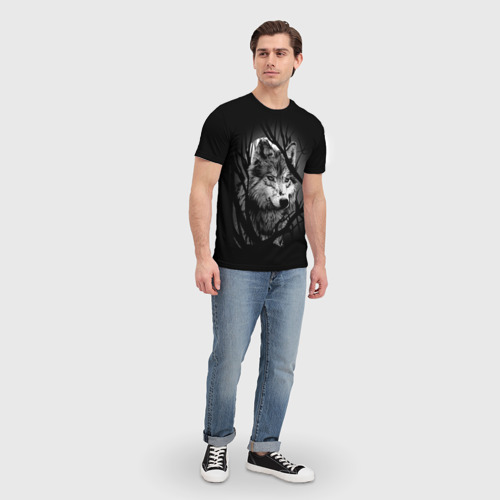 Мужская футболка 3D с принтом Серый волк, вид сбоку #3