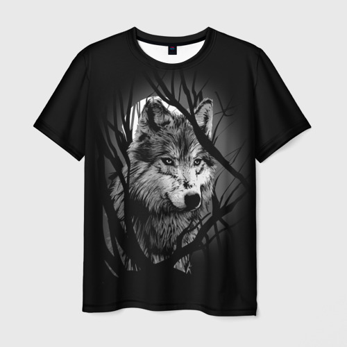 Мужская 3D футболка с принтом Серый волк, вид спереди #2