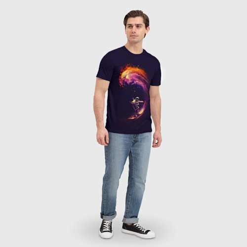 Мужская футболка 3D с принтом Космический серфинг, вид сбоку #3