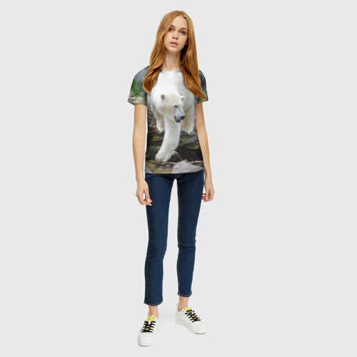 Женская футболка 3D с принтом Белый медведь, вид сбоку #3
